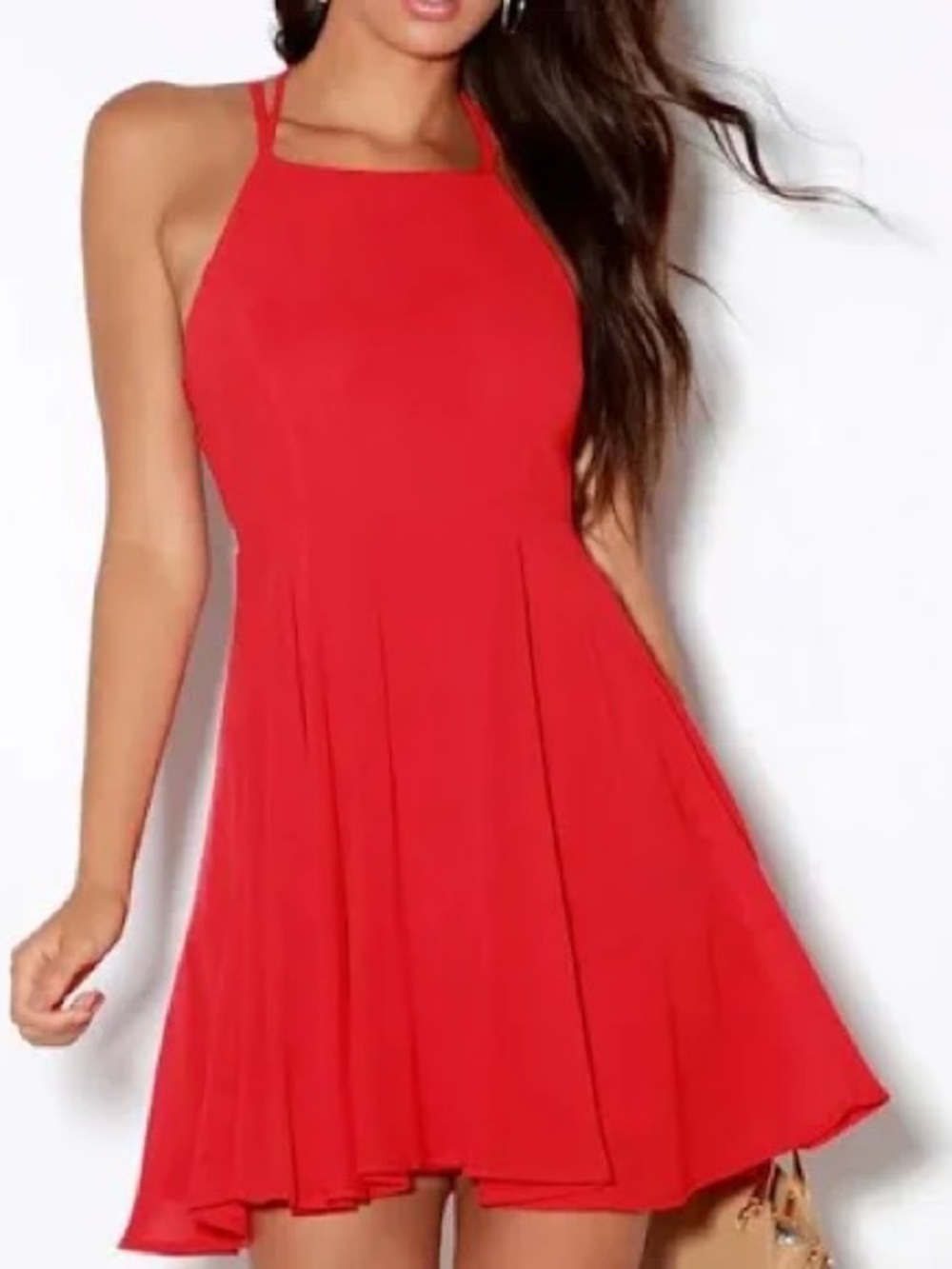 #385- Lulu's Home Before Daylight Red Square Neck Sleeveless Dress